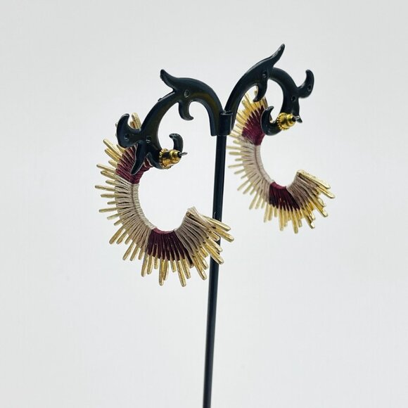 MESTIERE NY Earrings Theodora Hoop New on Card Red Gold Tone Pierced Signed - Picture 10 of 11